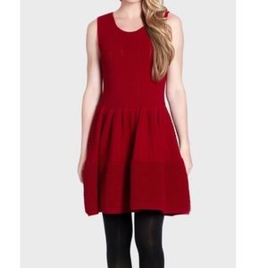 Cynthia Steffe Carly Pointelle Merino Wool Fit and Flare Sleeveless Red Dress